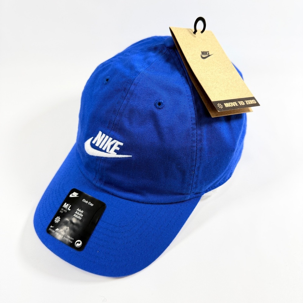 Nike Futura Club Cap Embroidered Swoosh Logo Strapback Dad Hat Blue M L NWT